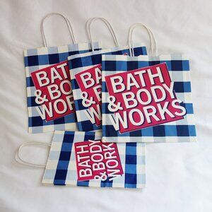 Bath & Body Works 4 Classic style Blue Pink Gingham shopping bags (M-S) NEW
